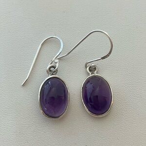 Sterling Silver Amethyst Oval Drop Earrings